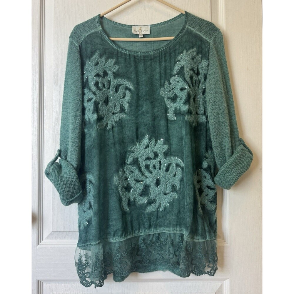 Anthropologie Belle France Shirt Silk Blend Sequin Size XL